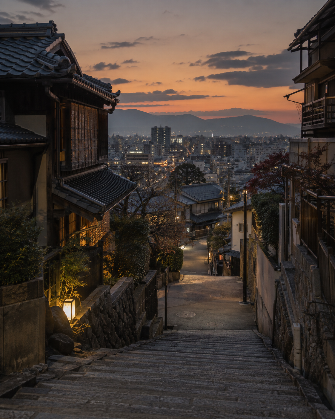 Traditional street in Japan at dusk